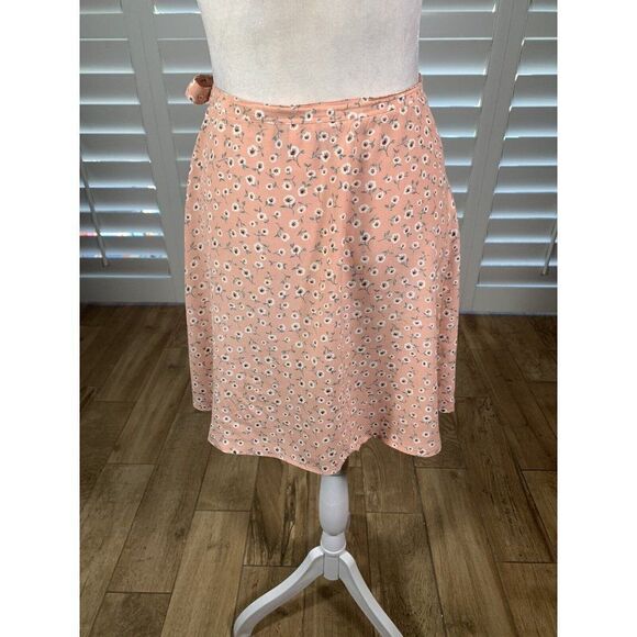Vtg 90s Streetwear Peach Floral Print A-Line Wrap Mini Skirt Small Rayon Buffy - Picture 4 of 8